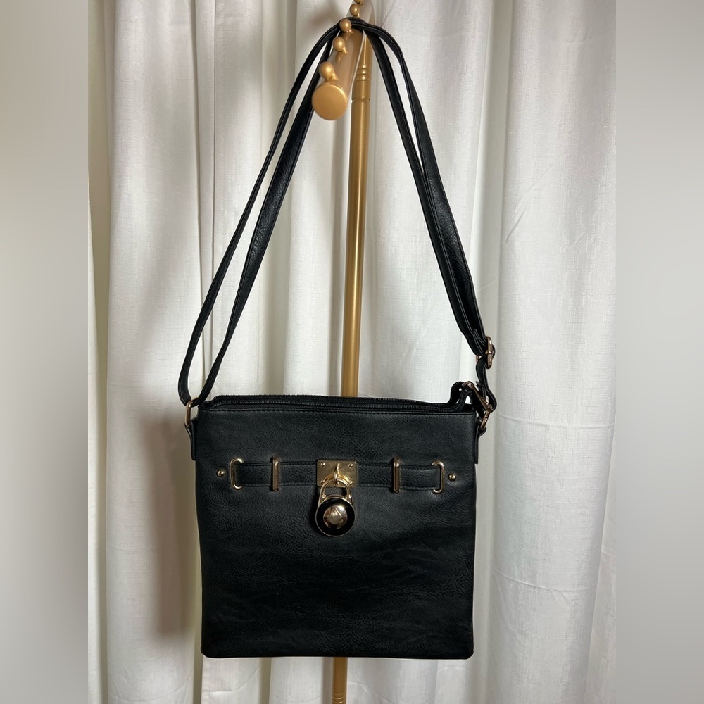 Black Crossbody Bag with Gold Hardware